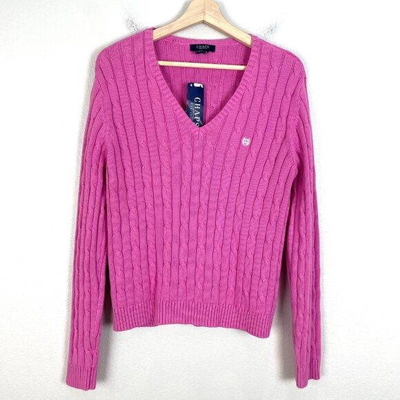 NEW Chaps Womens XL Pink Cable Knit Sweater V Neck Long Sleeve Knit Top - Picture 8 of 13